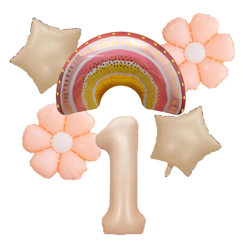 

Two Groovy Party Retro Rainbow with 40inch Cream Number Foil Balloon Boho Daisy Birthday Party Baby Shower Wedding Decoration 40inch
