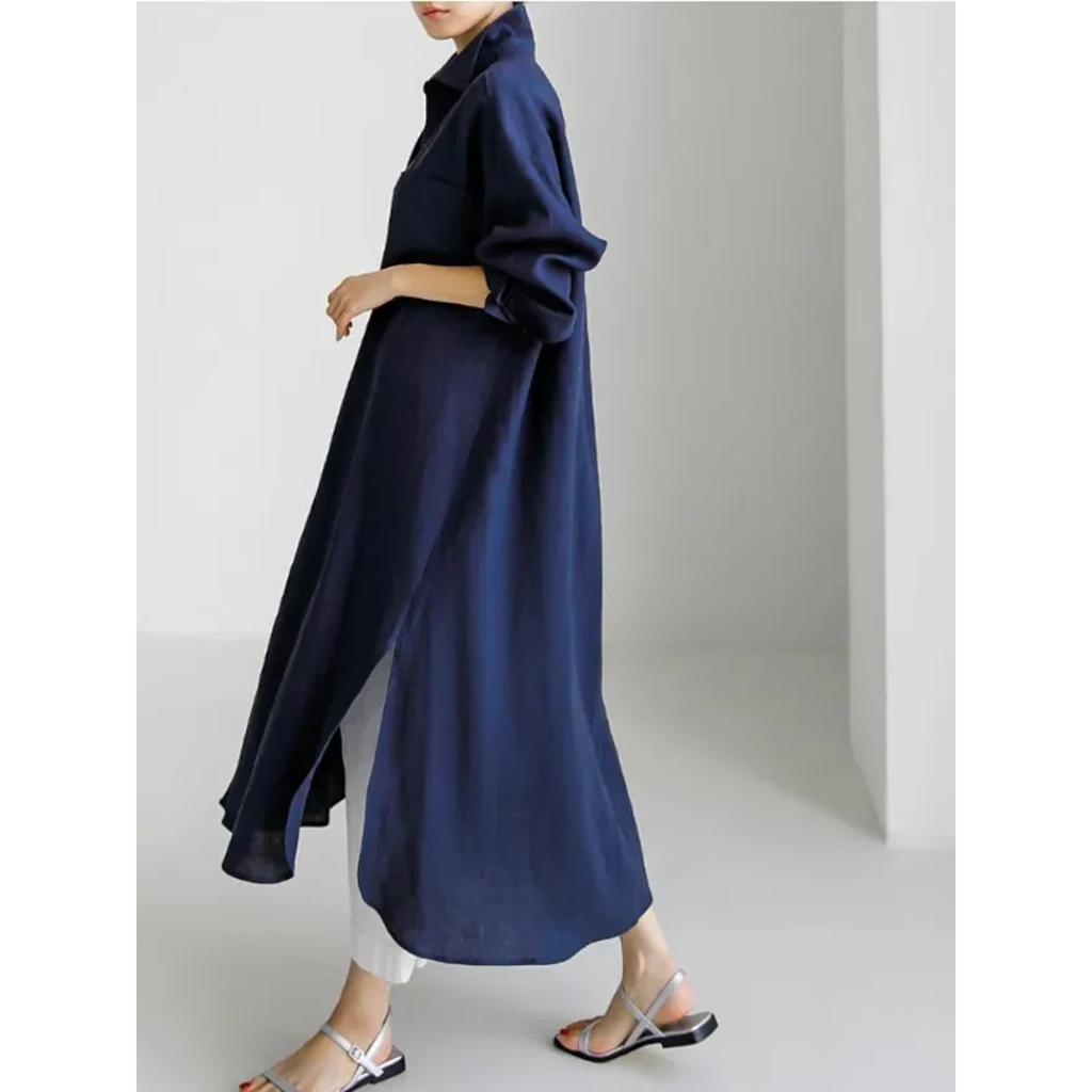 Spring and Summer Cotton and Linen Shirt Skirt Loose Irregular Shirt Cardigan Long Dress