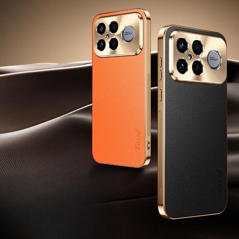 PU Leather Plating Lens Protection Cover For Redmi K90 Pro Max Texture Lichee Pattern Shockproof Case For Redmi K90Pro max Shell