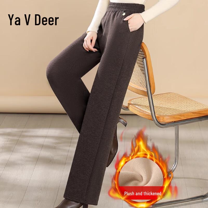Yalu Women s Plush Lined Elastic Waist Casual Pants 4XL