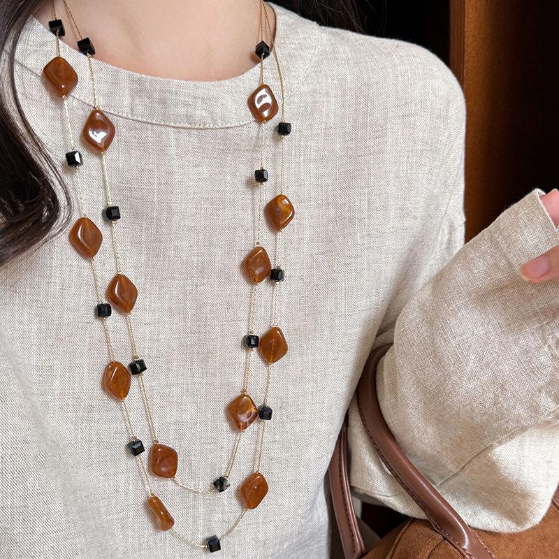 Vintage Maillard Přírodní tygří oko Choker náhrdelník pro ženy Skládané krční korálkové řetízky Šperky Dárek