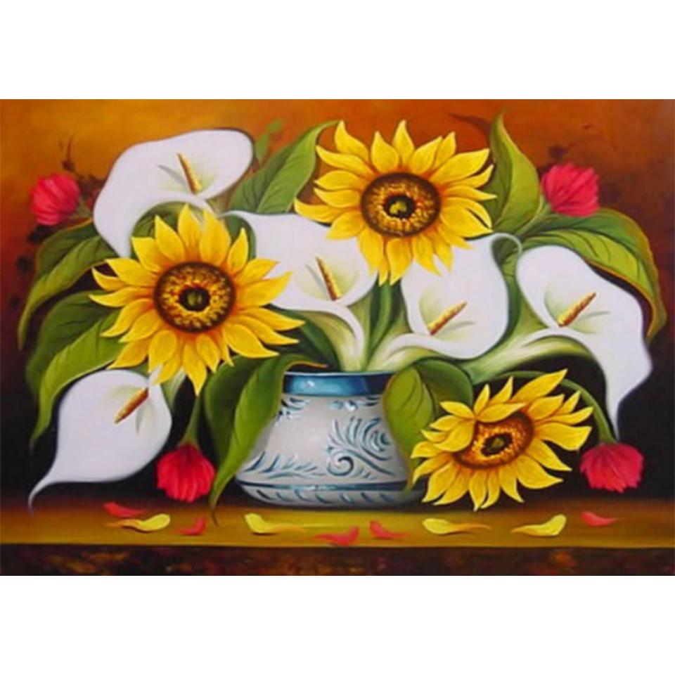 5D DIY Diamond Painting Flower Rhinestone Rose Picture Full Round Embroidery Cross Stitch Kit Mosaic Vase Decoration Gift