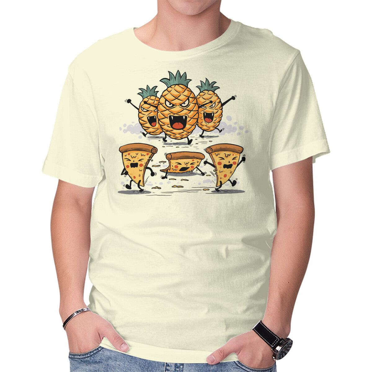 Unisex Crew Neck T-Shirt Pizza Vs Pineapple Graphic Short Sleeve Casual Tee XXXXL