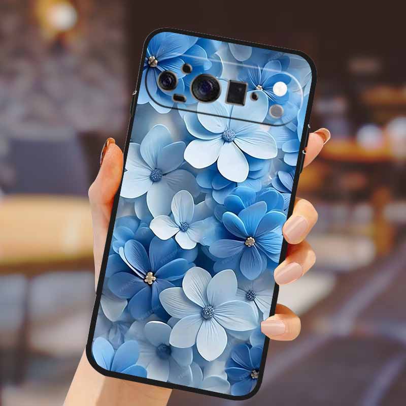 For Google Pixel 10 Pro XL Cover Silicone TPU Phone Case for Pixel10 Pro XL Flowers Gift Para Black Back Soft Protective Capas