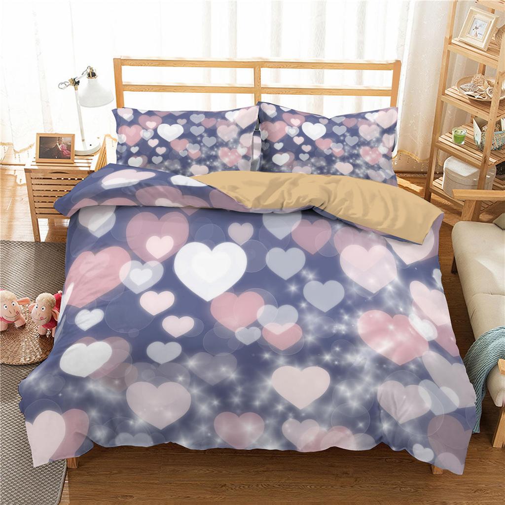 Couple Bedding Set Bedroom Valentine's Day Color Quilt Cover Pillowcase Bedding Single Double Bed Full Size 2/3 Pieces Microfiber Material