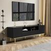 TV Cabinet, Modern TV Furniture with Golden Legs and Moldings, 2 Drawers & 2 Compartments, Elegant Design