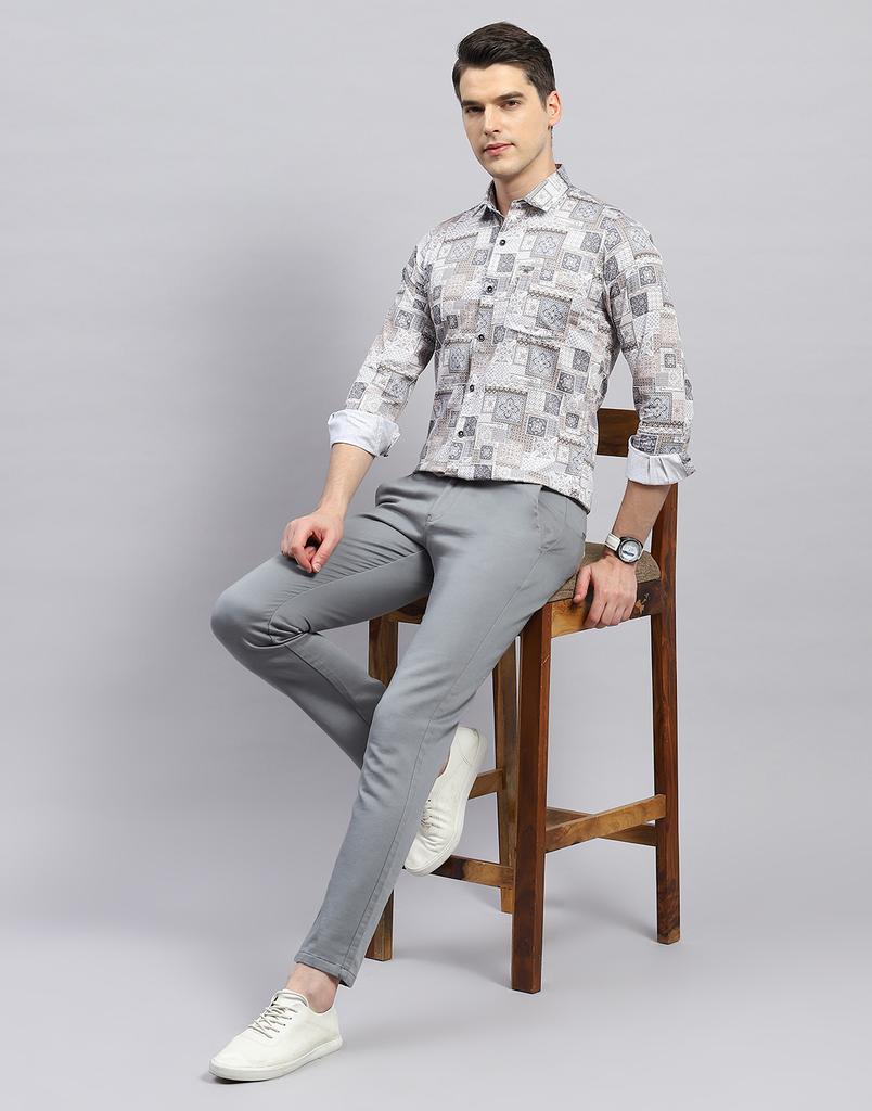 MONTE CARLO Mens Brown Printed Collared Neck Full Sleeve Slim Fit Shirt