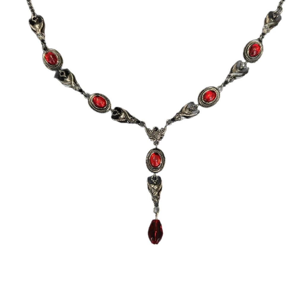 Gothic Blood Drop Pendant & Earring Set: Halloween Black & Red Color-Block Design