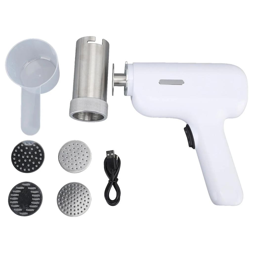 Macchina Per Pasta Portatile Automatica Ricaricabile, Batteria 2000 MAh, 4 Stampi Inclusi, In ABS E Acciaio Inox, Per Tagliatelle Larghe, Sottili E Tagliate, Uso Domestico