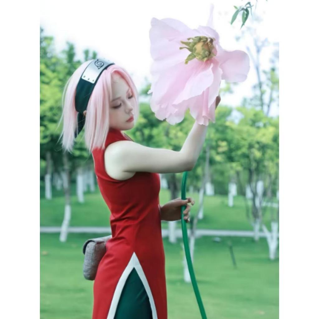 Naruto Shippuden Sakura Haruno Cosplay Uniform, Female Leaf Village Ninja Role Play Costume for Anime Party
