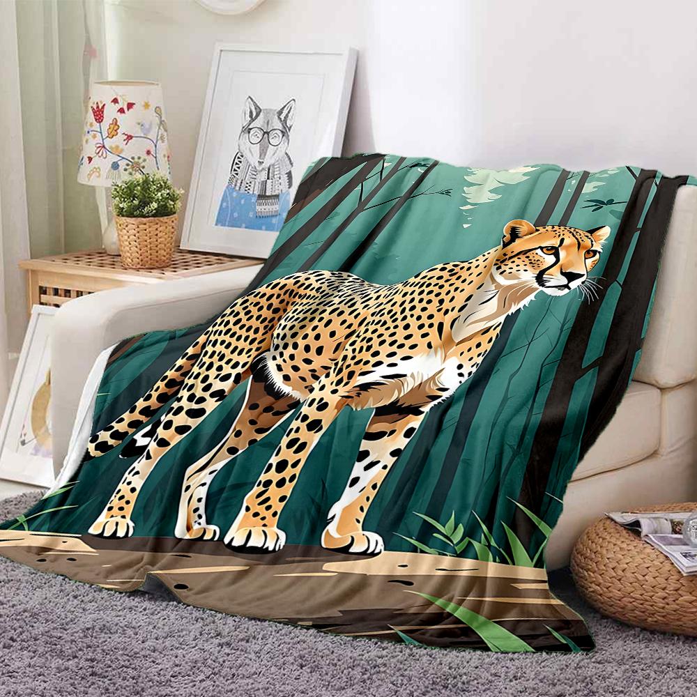 1Pc Cheetah Forest Flannel Blanket, Soft And Comfortable, Casual Warm, Camping Travel, Christmas, Halloween Xmas Gift. G1151
