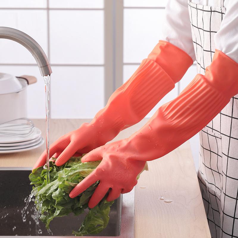 56CM Wasserdichte Haushalts Handschuhe Warme Geschirr Handschuh Wasser Staub Stop Reinigung Lange Gummi Handschuhe Hausarbeit Küche Werkzeuge