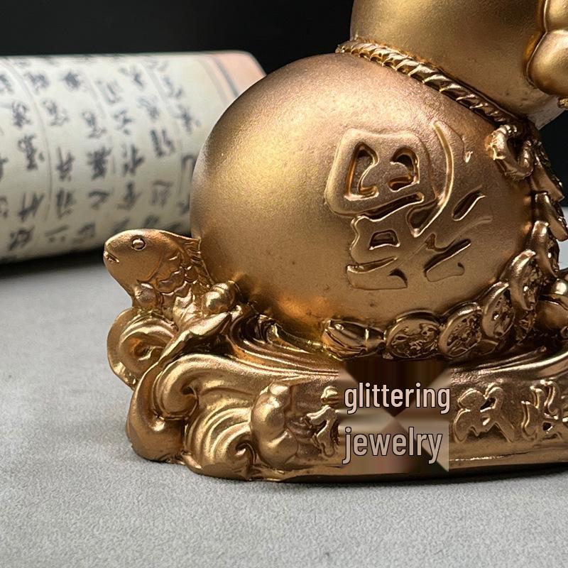 Double Fortune Bronze Gourd Ornaments - Feng Shui Prosperity Decor for Living Room or Shop.