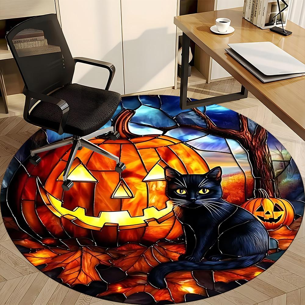 1 Stück Halloween Buntglas Stuhlteppich für Büro Rutschfest, Maschinenwaschbarer Teppich für Büro - Feiertagsdeko Maschinell hergestellt yy251029059