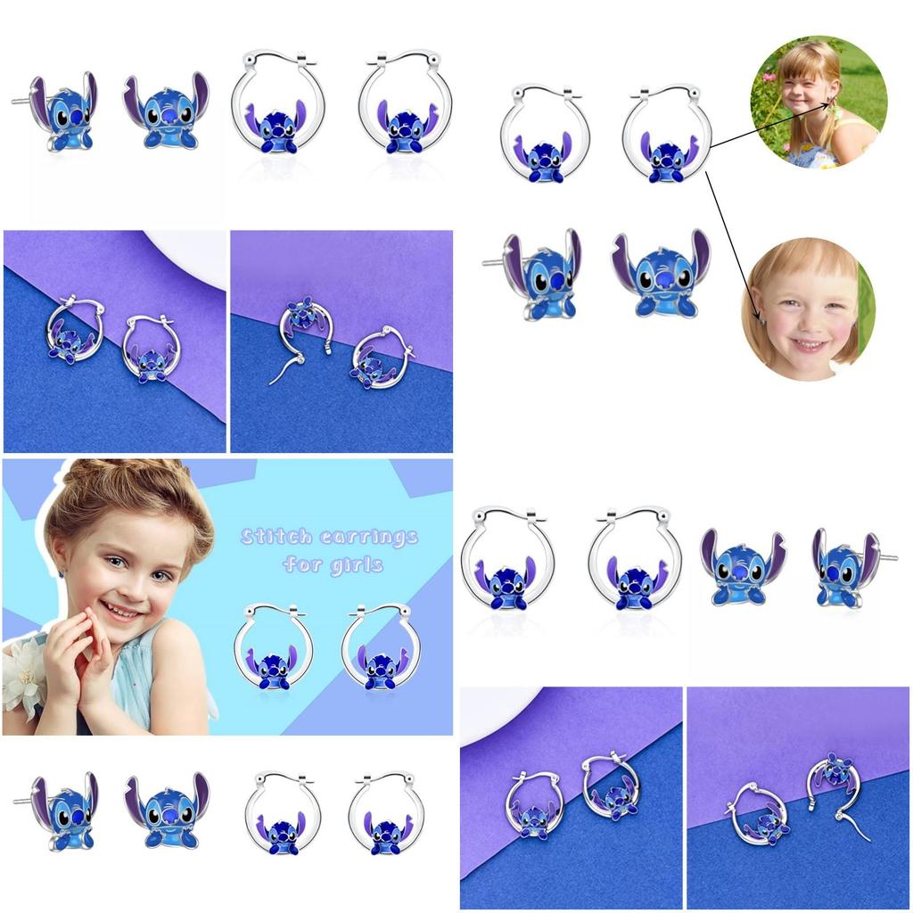 Stylowe i Urocze Kolczyki Sztyfty z Kreskówką Stitch Dla Dzieci i Dorosłych