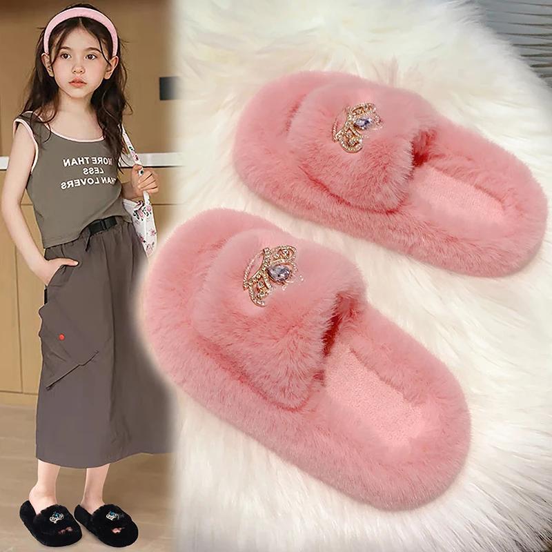 2024 new  children plush slippers home indoor warm thickened non-slip baby cute slippers kids shoes  toddler girl shoes