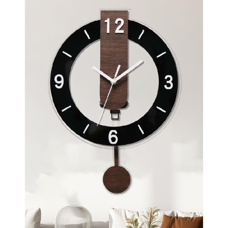 Acrylic Wall Clock with Pendulum Quiet Quartzs Arabic Numerals Hanging Swing Clock Living Room Decorative Use