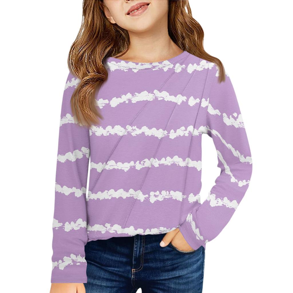 Girls' Long Sleeve Tee - Pleated Round Neck Casual Top