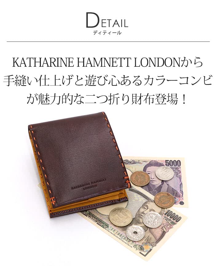 Katharine Hamnett London Color Tailored 2 Bifold Made with Premium Japanese Kip Leather Black Wallet, Antique-Style (Calfskin),
