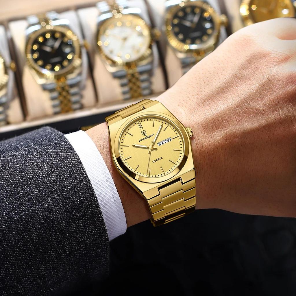 Fashion Quartz Ladies Watch Stainless Steel Date Week Woman's Wristwatch Waterproof Luminous Business Watches For Men Couples