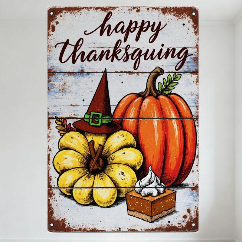 

Деревянная состаренная табличка в деревенском стиле на День благодарения - Счастливого Дня благодарения с причудливыми тыквами и пирогом, настенный декор для дома, кухни 20x30cm（7.8x11.8inch）