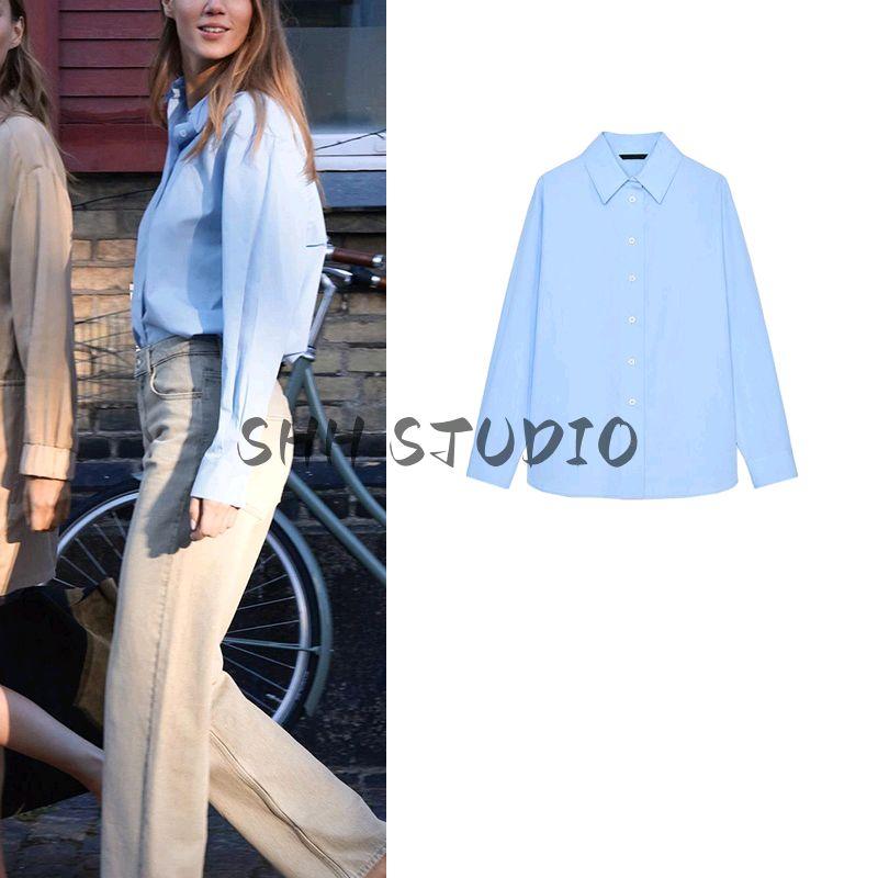 Spring New Women's Clothing French Style Casual Back Ring Decoration Poplin Cotton Simple Shirt 2434255