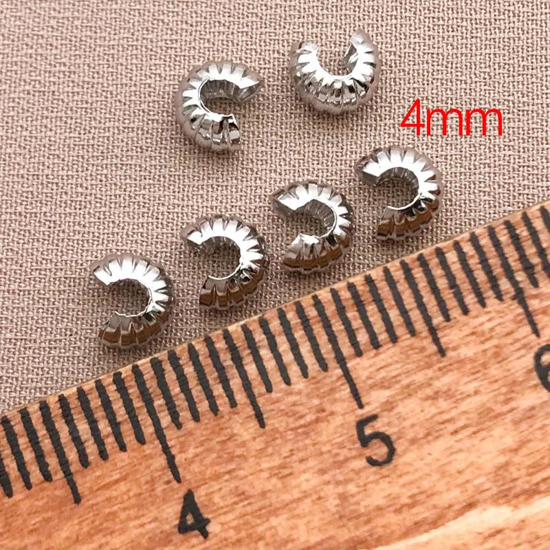 10Pcs 4Mm 18K Copper Plated Genuine Golden Thick Silvery Pattern Crescent End Buckle, Diy Jewelry Making Accessories