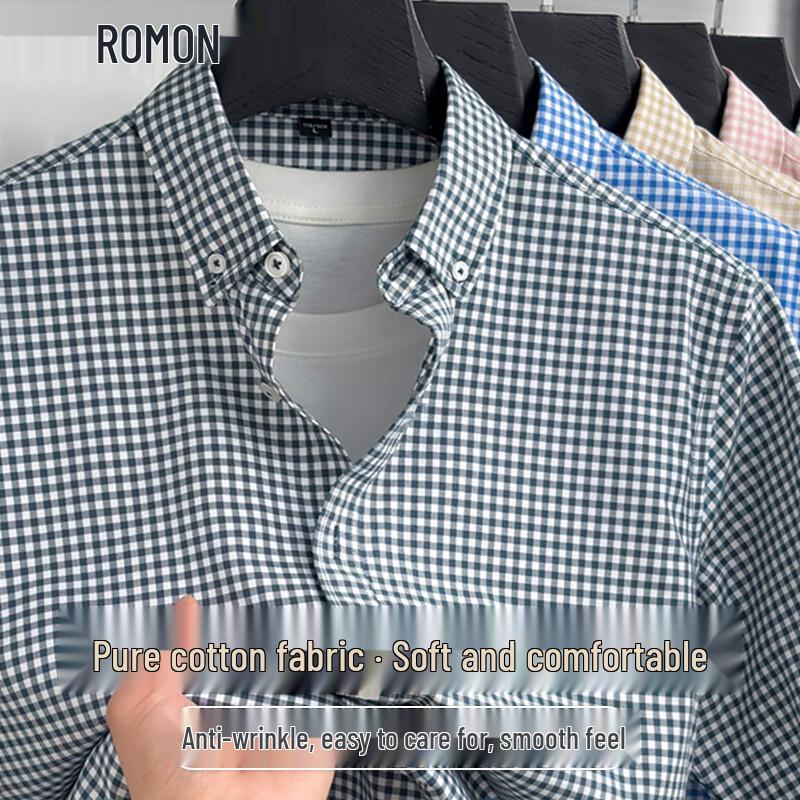 ROMON Men s 100% Cotton Casual Plaid Short Sleeve Shirt 5XL