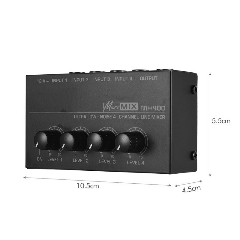 4 Channel Line Mixer Mini Sound Mixer DC 12V Easy Operation Audio Mixer Ultra Low Noise 4 Input 1 Output with Power Adapter