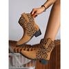 Women's Plus Size Mid Heel Women's Boots Autumn and Winter New Leopard Print Block Heel Martin Boots Pointed Mid Leg Boots
