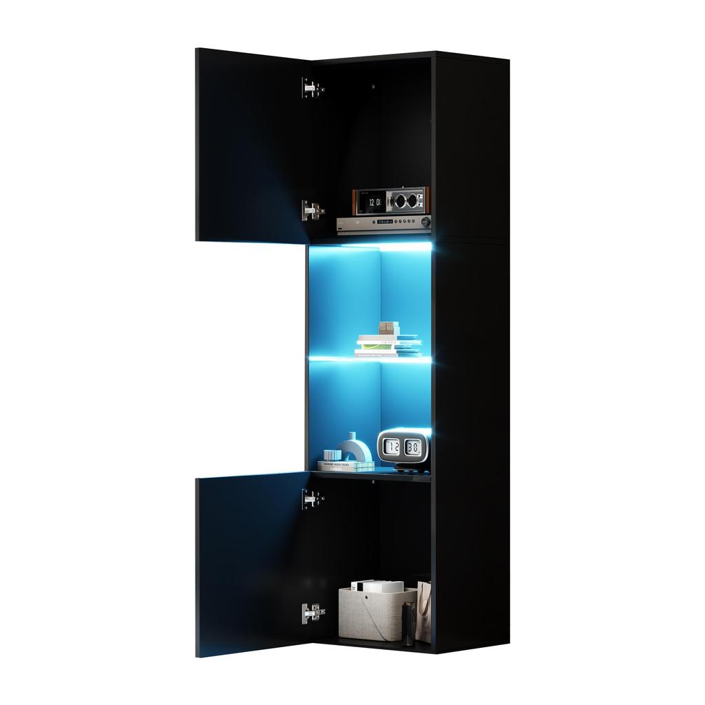 160cm, Glasvitrine Schwarz Hochglanz - Moderne Kommode viel Stauraum, Hochschrank Highboard, Schrank Wohnzimmer Küche Esszimmer Büro