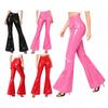 Womens Glossy PU Leather Flared Pants High Waist Back Ruched V Shaped Bell Bottom Long Trousers