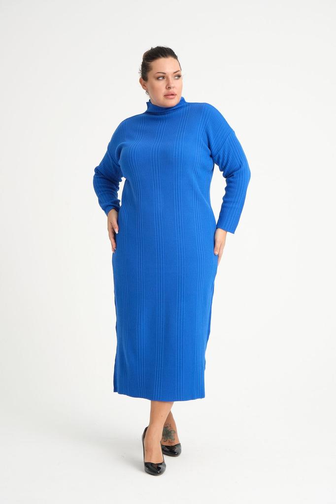 Damen Big Size Kleid Grün Halb Rollkragen Strickkleid Plus Size