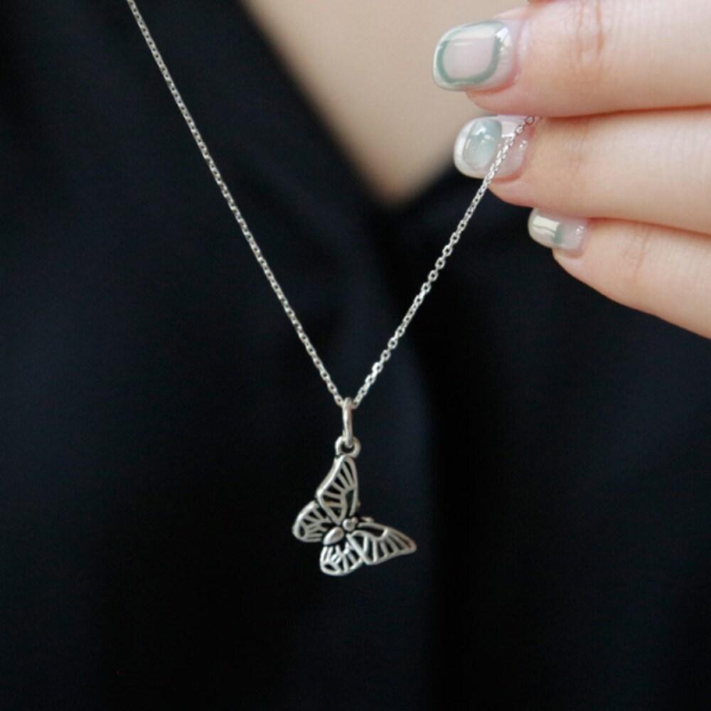 Butterfly Pendant Oil Painting Silver Necklace N01120