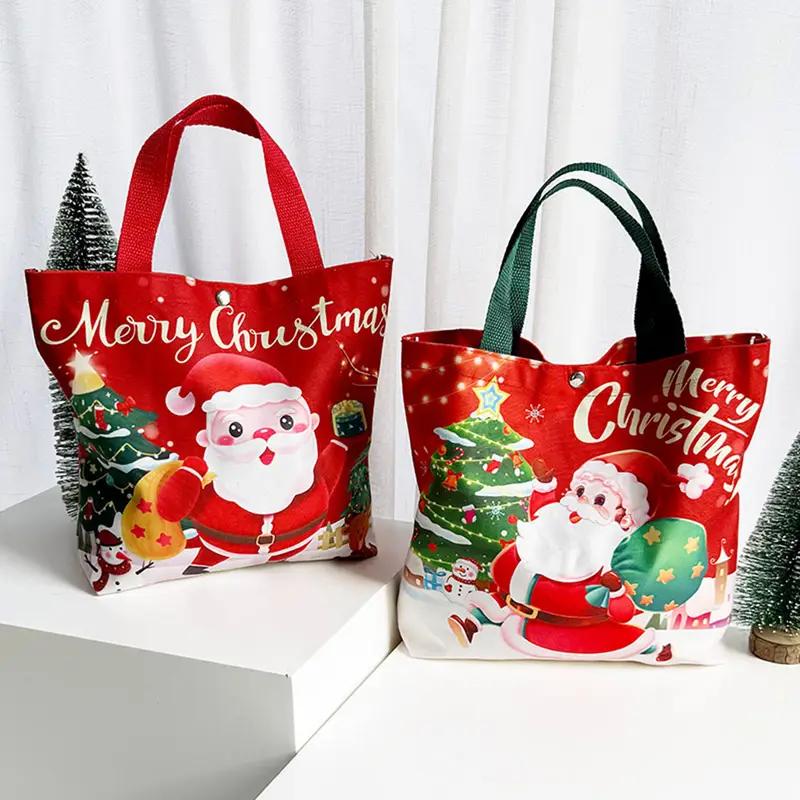 Reusable Christmas Present Bags with Handles,  Decorations - Durable Canvas Tote Bags,  Gift Wrap Storage Gift Boxes & Bags