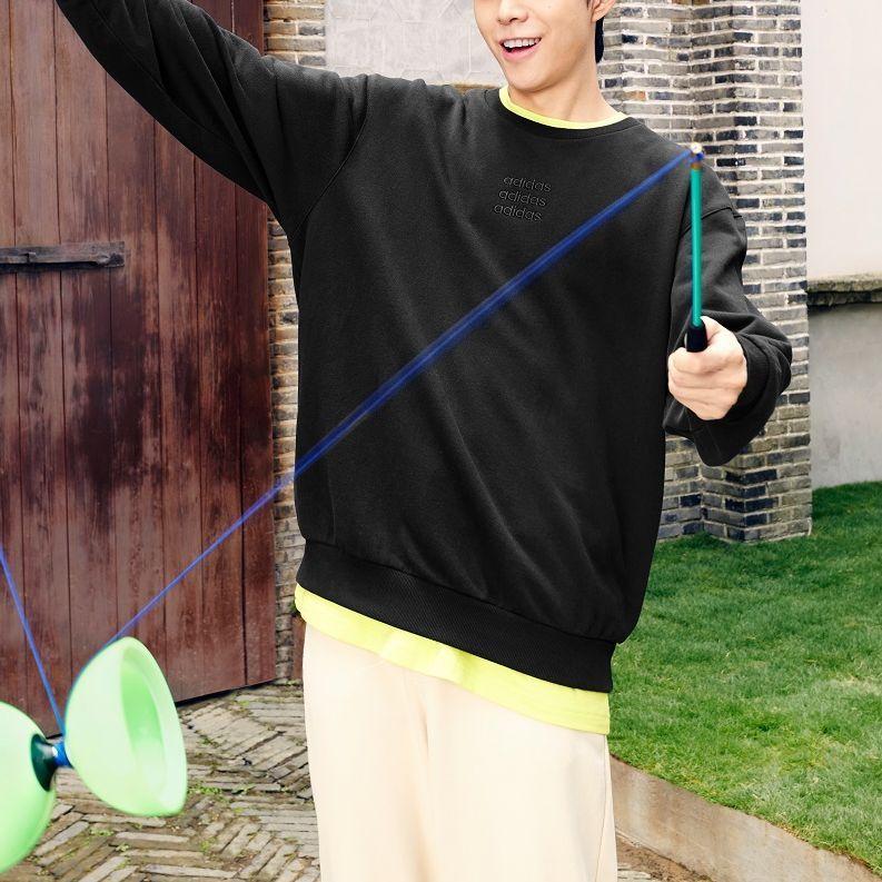 Adidas Neo Embroidered Logo Pullover Crew Neck Sweatshirt Men Sweatshirt Black H14216