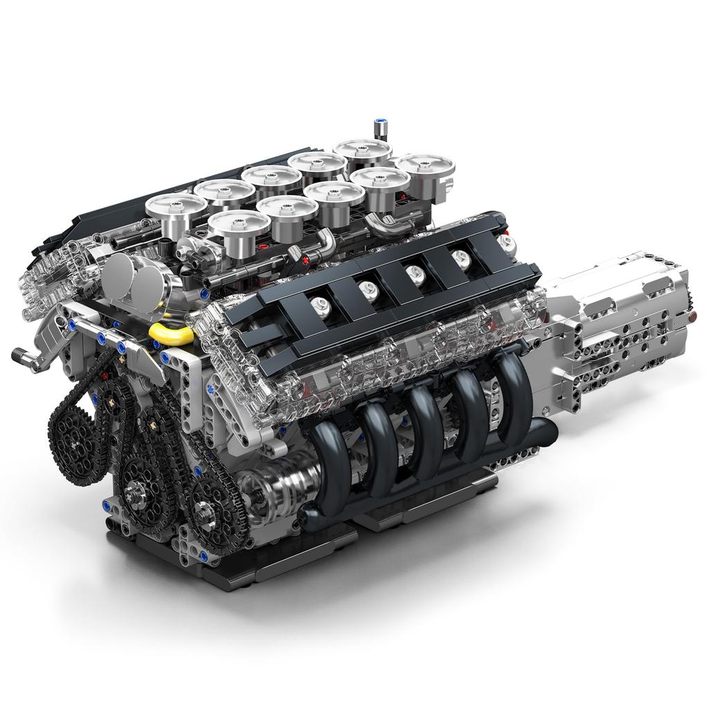 Mould King 10250 MOC Technic LFA V10 Engine Model Assembly Kit Manual Connection Version 10-Piston Crankshaft Mechanism, ForwardReverse Switch, and
