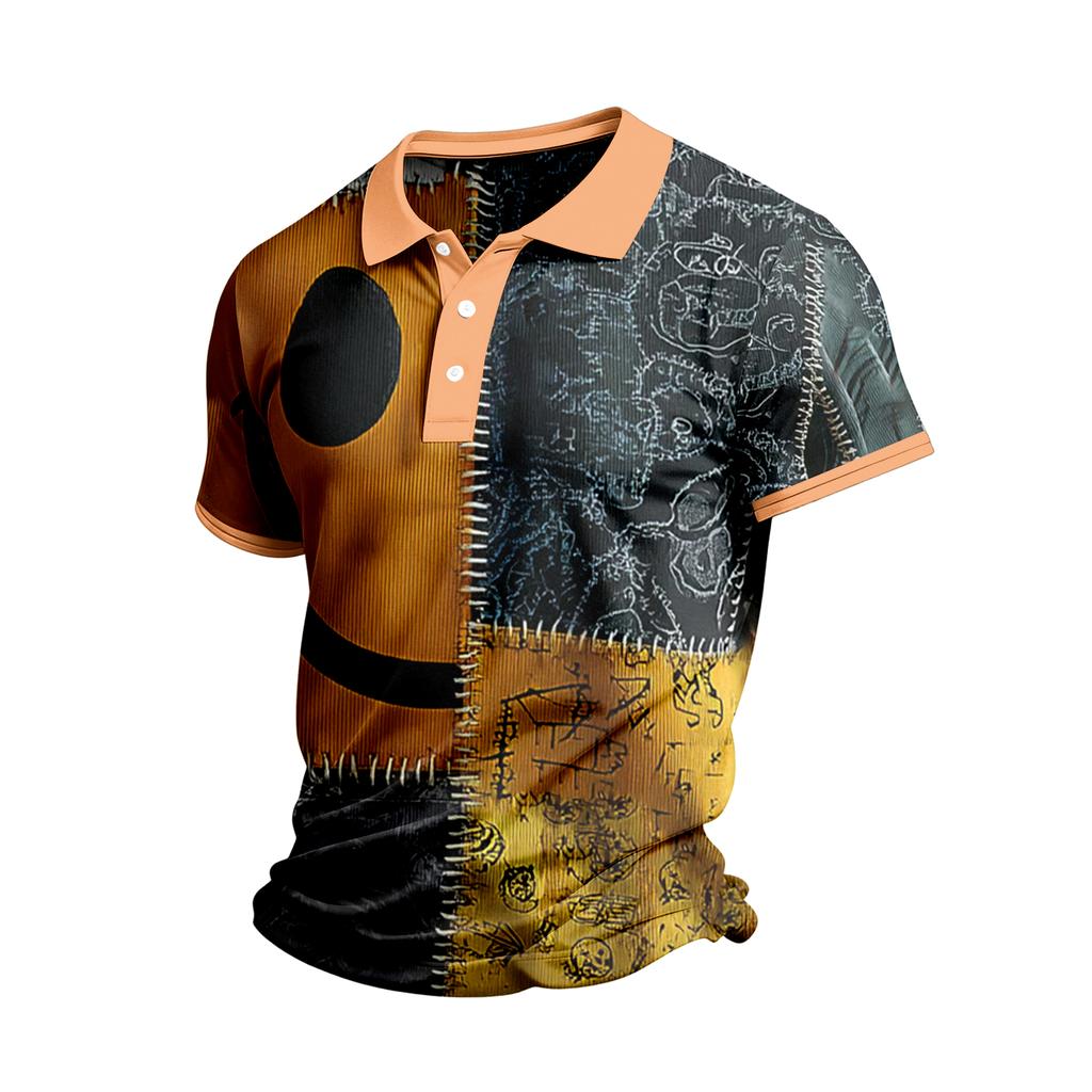 Men's Short Sleeve Casual Shirt with Halloween Print for Everyday Wear