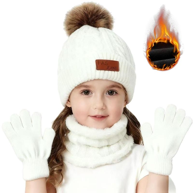 3PCS Winter Hat Scarf Gloves Set,outdoor Fashion Knitted Hooded Fleece,winter Warm Soft Comfortable Hats for Skiing,daliywear