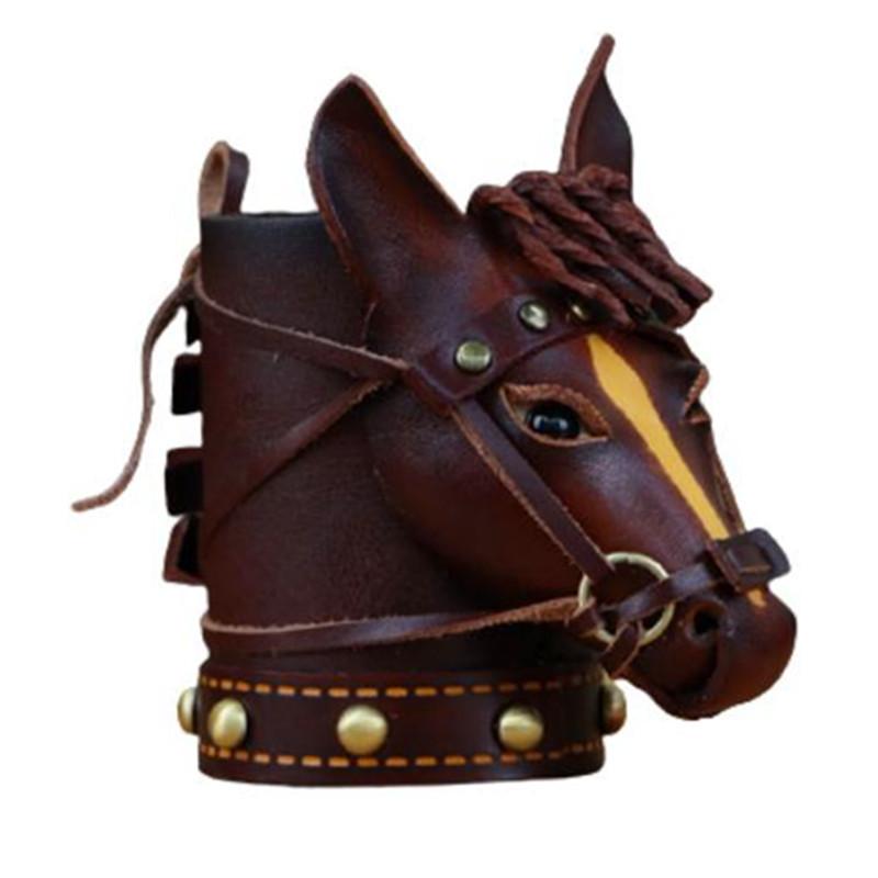 First Layer Cowhide Small Red Horse Pen Holder Desk Ornament Office Desktop Decoration Storage Bucket Home Decoration Gifts
