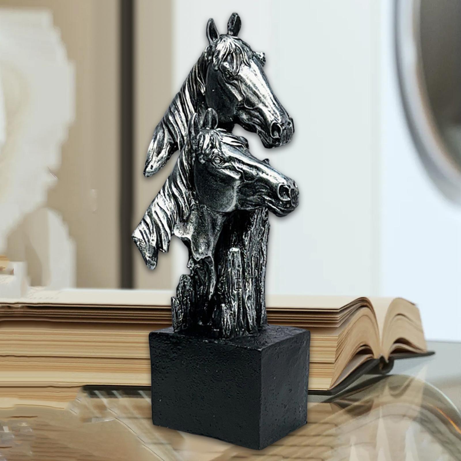 Horse Head Statue Figurine Resin Bust Horse Animal Sculpture for Cabinet Office Shelf Living Room Decor