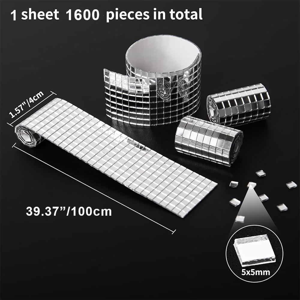 1.5"x39.3" Adhesive Mirror Sticker Roll Mosaic Tiles for Wall Furniture Decor DIY Reflective Glass Strip Home Renovation Crafts