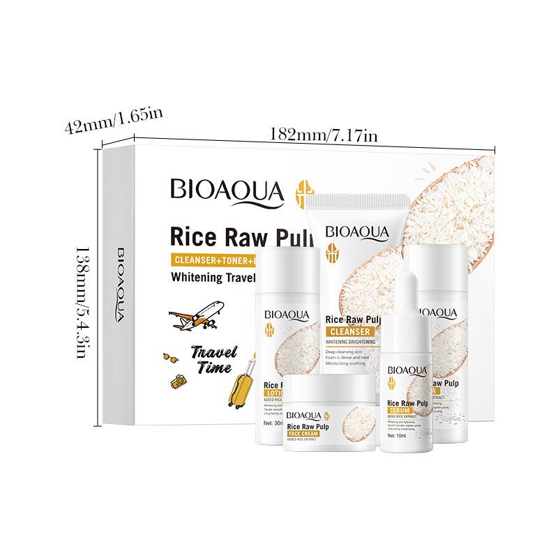 Set de 5 pièces Riz Brut Blanchissant Éclaircissant Hydratant Hydratant Apaisant Nettoyant Visage + tonique + essence + lotion + crème Taille Voyage Soins de la Peau