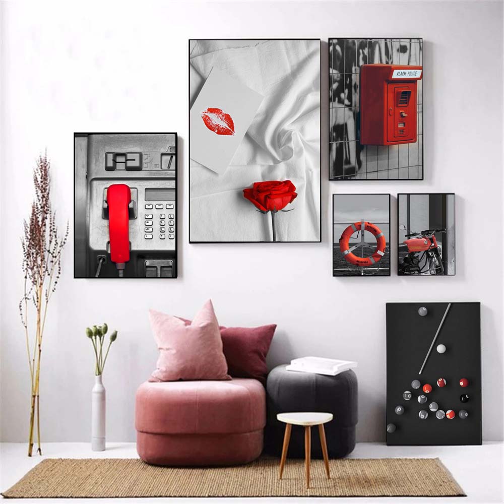 Nordic Style Landscape Street View Canvas Painting Red Still Life Poster Office Wall Painting Living Room Home Decoration Mural No Frame