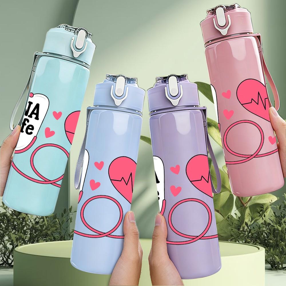 1PC CNA Life Stethoscope Heart 750ml Color Plastic Sports Water Bottle Leakproof Flip Straw Lid Suitable for Sports Office Home Use