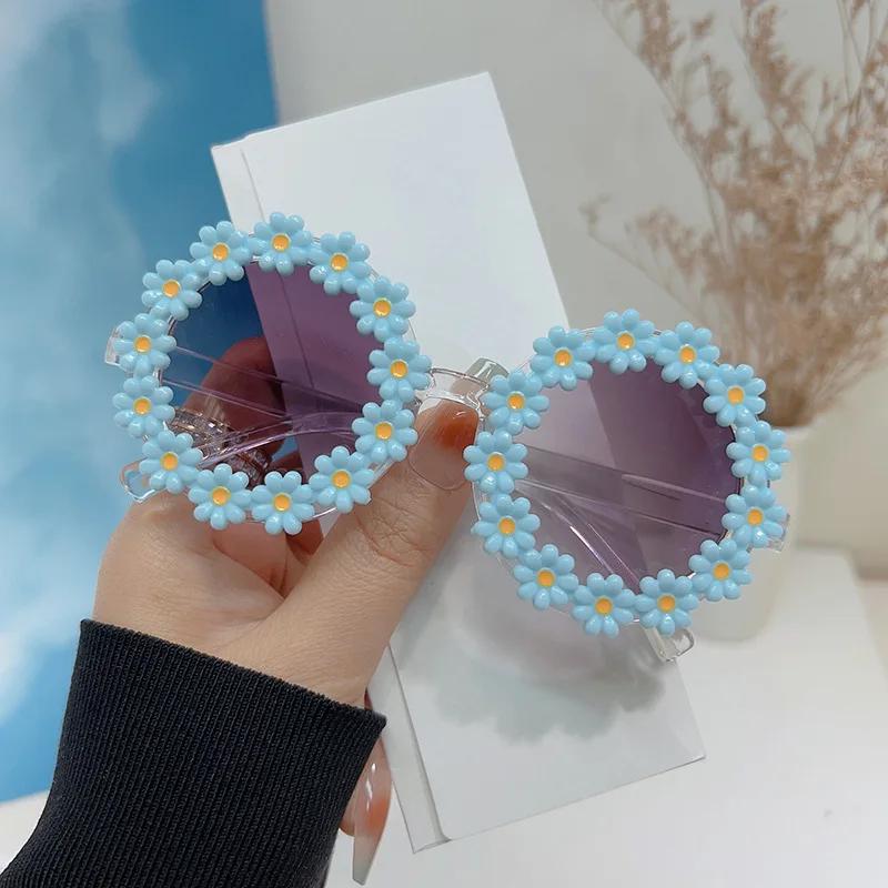 Boys Girls Cartoon Cute Flower Round Frame Sun Glasses Fashion Daisy Kids Sunglasses Children Floral Uv400 Shades Eyewear