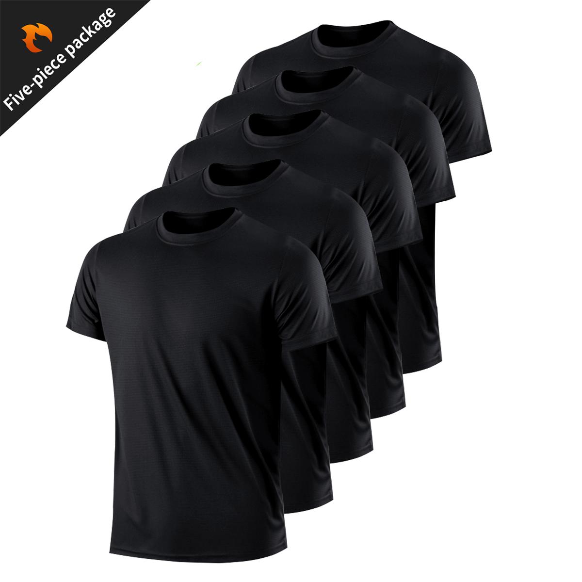 Sports-Sunzel 5 stuks/set heren casual ademende snel drogende korte mouwen sport T-shirts M zwart