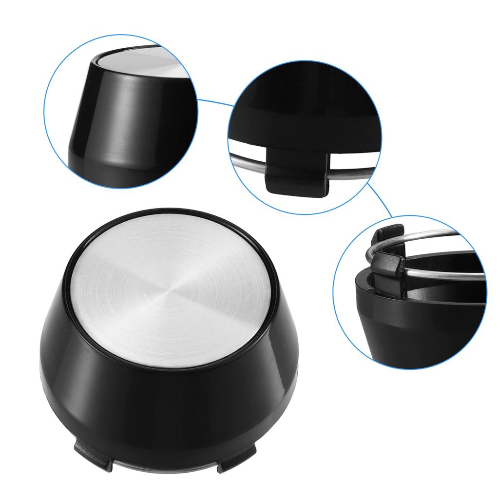ACROPIX Wheel Rim Hub Center Caps 60mm 5 Clips with Silver Tone Stickers, Black, 4pcs
