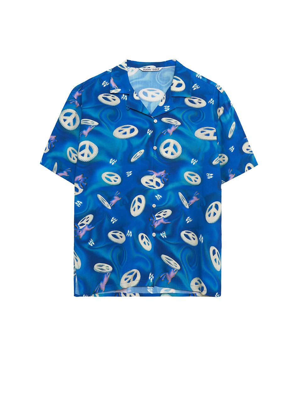Vegan Tiger Rayon Print Shirt (Blue) M