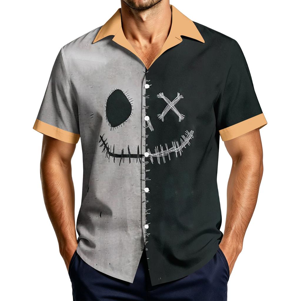 Men's Casual Short Sleeve Shirt with Halloween Print for Parties and Everyday Wear